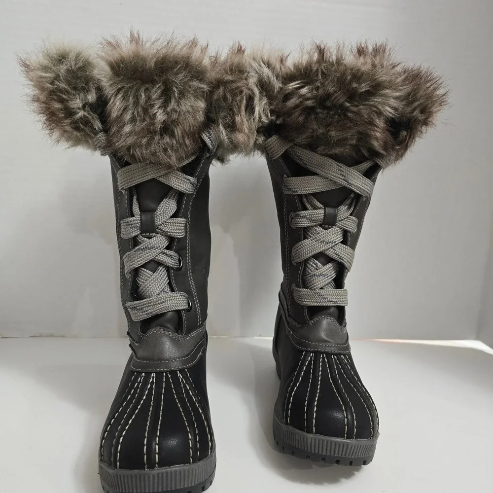 London Fog Kids Insulated Waterproof Winter‎ Snow Boots Faux Fur Lined Sz 13 EUC